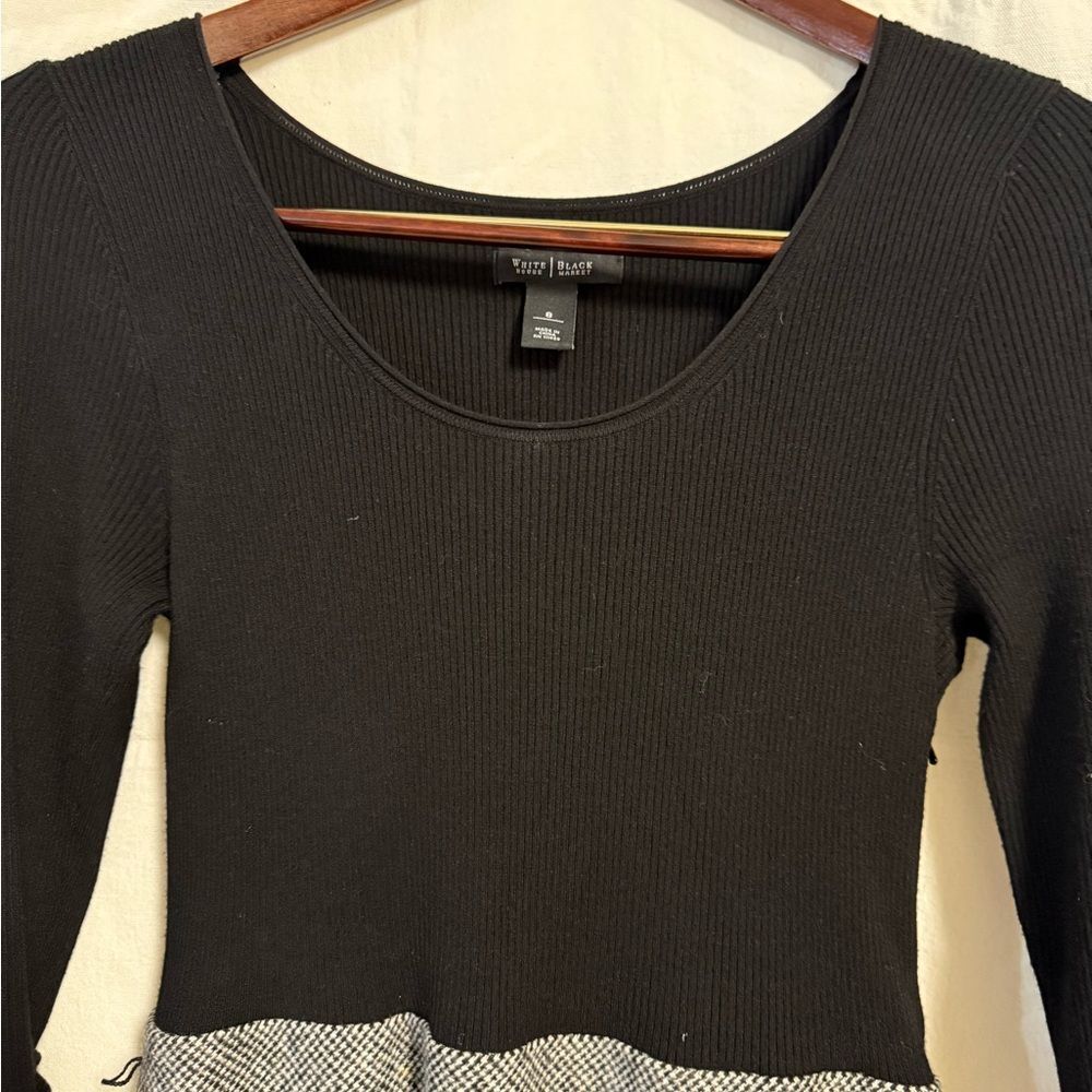 White House Black Market Fit & Flare Sweater Plaid Dress Black Gray Size 8 EUC
